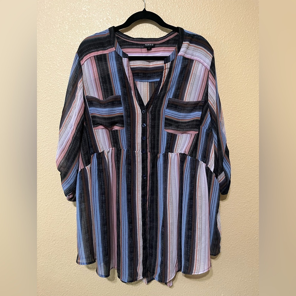 Torrid Emma Babydoll Tunic - Chiffon Striped Black size 4
